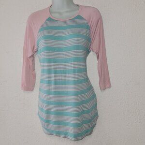 LuLaRoe ***stylish Rayon Tee-top Pink/Turquoise stripes, size Medium